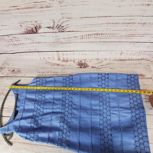 Talbots Sleeveless Linen Blend Tank Dress 4 Periwinkle Blue Crochet Lace Coastal - Picture 10 of 12